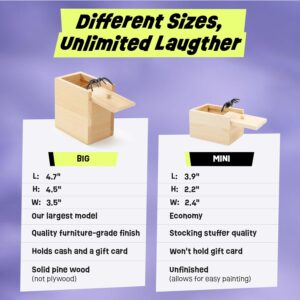 original spider prank box – wooden prank toy & jump scare prank gift with hidden gift card compartment, realistic jumping spider surprise, funny gag toy for kids, adults, parties & office fun