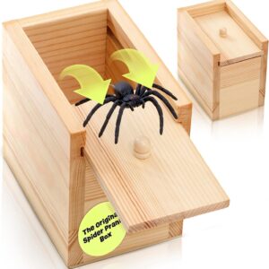 original spider prank box – wooden prank toy & jump scare prank gift with hidden gift card compartment, realistic jumping spider surprise, funny gag toy for kids, adults, parties & office fun