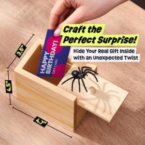original spider prank box – wooden prank toy & jump scare prank gift with hidden gift card compartment, realistic jumping spider surprise, funny gag toy for kids, adults, parties & office fun