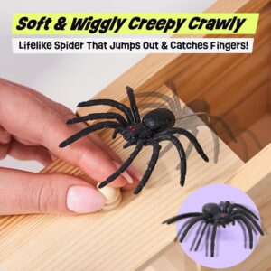 original spider prank box – wooden prank toy & jump scare prank gift with hidden gift card compartment, realistic jumping spider surprise, funny gag toy for kids, adults, parties & office fun